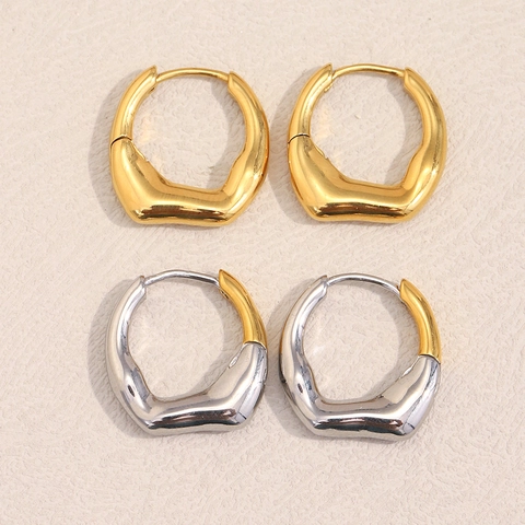 Minimalist Irregular Hoop Earrings Stainless Steel 18K Gold Plated Geometric Elegant Ear Buckles For Women