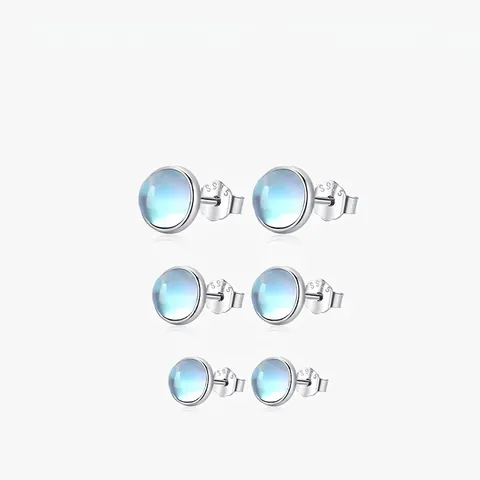 Moonstone Stud Earrings 925 Sterling Silver Round Elegant Minimalist Jewelry For Women