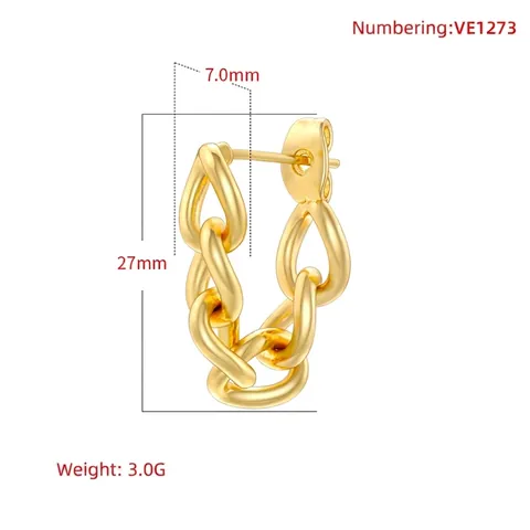 Retro Hollow Geometrische Kettenglied Hoop Ohrringe 18K Vergoldetes Messing Poliert Mode Schmuck Für Damen