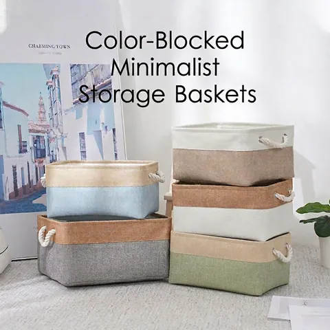 Patchwork Fabric Storage Bin Basket Cotton Linen Organizer With Handles For Clothes Toys Books Closet Home Desktop
