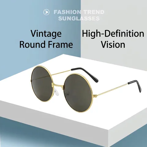 Retro Round Sunglasses Metal Frame UV400 Protection Vintage Hippie Style Unisex Eyewear For Travel Party