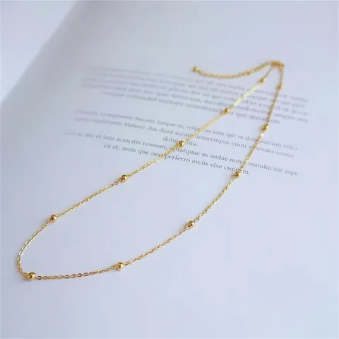 Bead Chain Necklace Minimalist Titanium Steel Gold Plated Dainty Clavicle Choker For Women