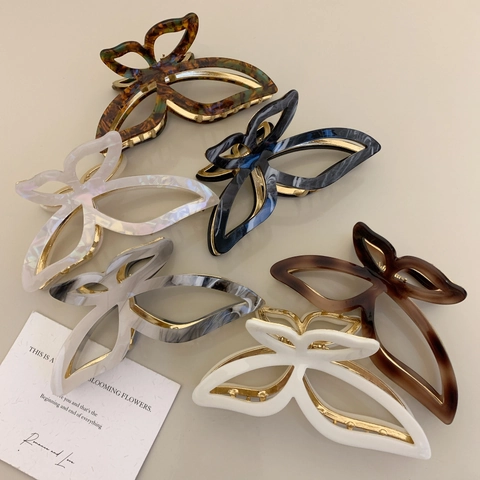 Pinza Para El Pelo Mariposa Acetato Resina Metal Pinza Grande Francesa Elegante Accesorio De Peinado Mujeres