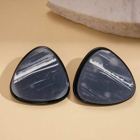 Pendientes De Botón Triangulares Geométricos Con Textura De Mármol De Resina Y Poste De Plata Moda Para Mujeres