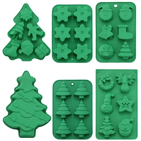 Moule Silicone Noël Vert Silicone Qualité Alimentaire Outil Pâtisserie Pour Chocolat Bonbons Décoration Gâteau Flocon Arbre