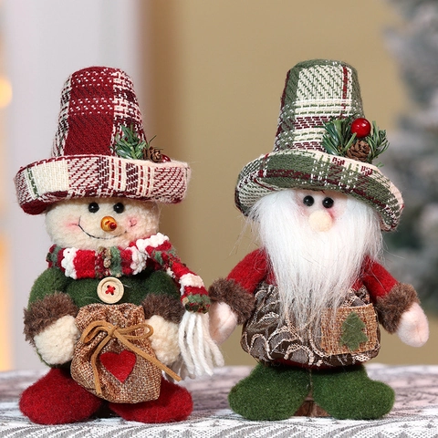 Weihnachtsanhänger Karierte Weihnachtsmann Schneemann Puppen Strickfilz Plüsch Feiertag Baum Heimdekoration
