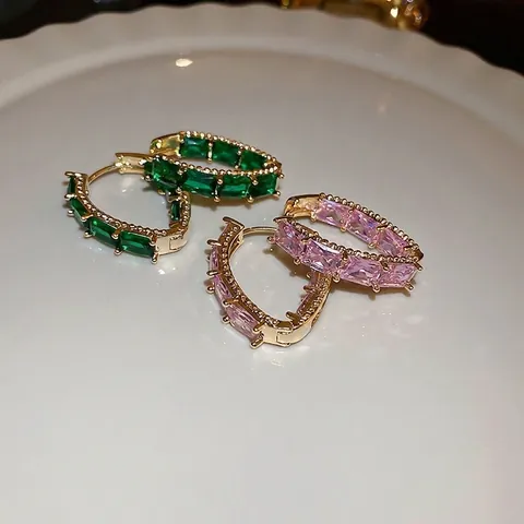 Geometrische Creolen Mit Zirkon Und Silbernem Ohrstecker Vintage Rechteck Kristall Schmuck Für Damen