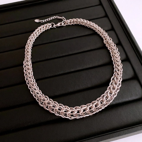 Gewebte Maschenkette Halskette Kupfer Verstellbare Runde Glieder Choker Trendiger Modeschmuck Für Damen