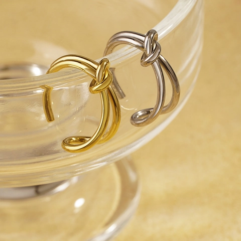 Anello Regolabile Nodo Acciaio Inossidabile Placcato Oro 18K Minimalista Doppio Strato Anello Aperto Gioielli Donna