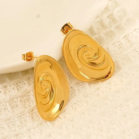 18K Gold Plated Stainless Steel Oval Earrings Irregular Spiral Swirl Geometric Vintage Jewelry For Women