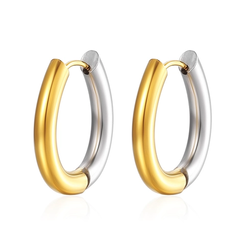 Pendientes De Aro Ovalados Chapados En Oro De 18K Acero Inoxidable Minimalista Geométrico Huggie Pulido Espejo Para Mujeres