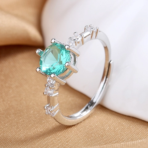 Anello Regolabile Rotondo Con Zircone Verde Rame Placcato Argento Gioielli Eleganti Geometrici Regalo Per Donne