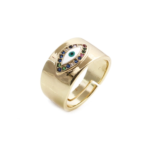 Evil Eye Offener Ring Kupfer Mikro Einlegen Zirkon Verstellbar Türkischer Stil Vintage Schmuck Für Frauen