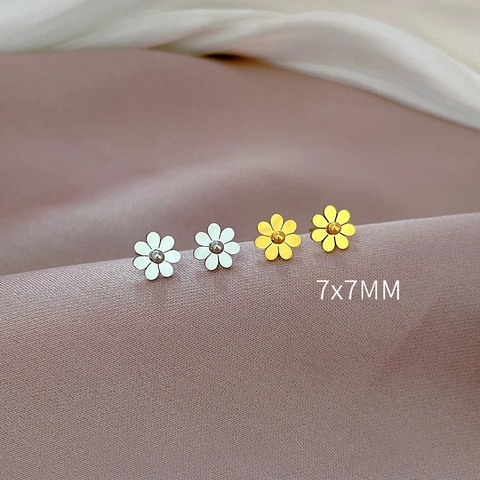 Daisy Flower Stud Earrings Titanium Steel Minimalist Forest Style Small Floral Jewelry For Women Men