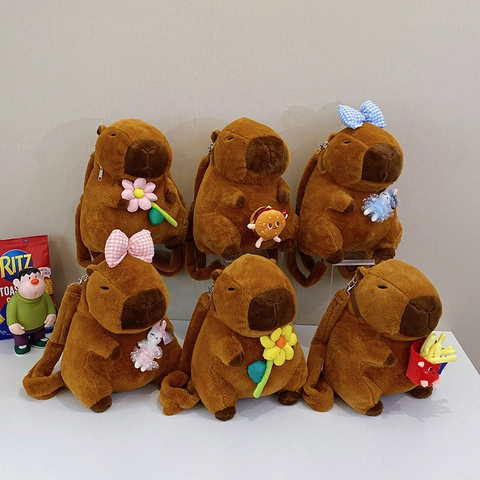 Capybara Plush Backpack Soft Animal Cartoon Shoulder Bag Kawaii Gift For Girls Kids Birthday School Adjustable Straps