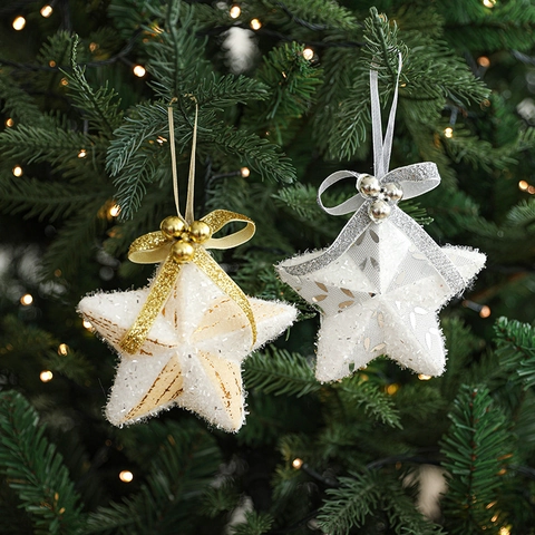 Ornamenti Appesi Stella Di Natale Stella In Schiuma Glitterata Con Fiocchi E Campanelli Per Decorazione Albero