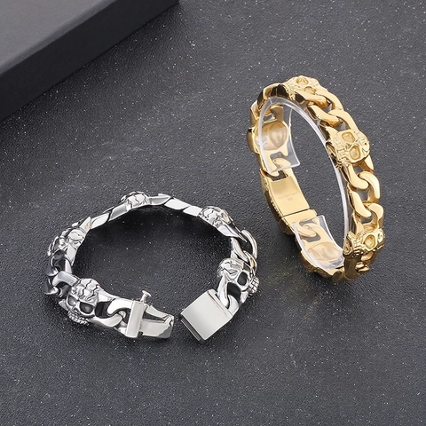 Bracciale Da Uomo Punk Gotico Teschio Catena Cubana Acciaio Inossidabile 316L Gioielli Rock Hip Hop Biker