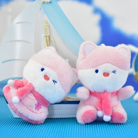 Cute Cartoon Pink Fox Plush Keychain Soft Stuffed Animal Bag Pendant Backpack Decoration For Girls Women Gift Accessories