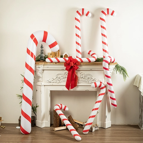 Inflatable Christmas Candy Cane Ornament Red White Striped PVC Large Holiday Party Yard Garden Decoration Prop Novelty