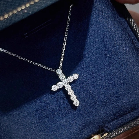 Collana Con Ciondolo A Croce Acciaio Inossidabile Zircone Incastonato Gioielli Di Moda Di Lusso Per Donne Catena Di Clavicola Lucida Elegante