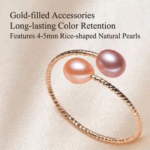 Fashion Colorful Freshwater Pearl Adjustable Open Ring For Women Simple Light Luxury Twisted Gold Plated Geometric Jewelry