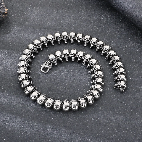 Punk Skull Head Link Chain Necklace Titanium Stainless Steel Gothic Biker Jewelry For Men Hip Hop Fashion Accessories