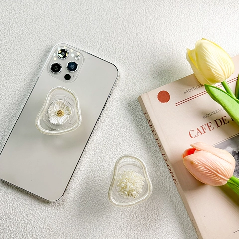 Transparent Resin Phone Socket Griptok Stand Irregular Shell Flower Faux Artificial Pearl Decorative Desktop Grip Korean Ins Style