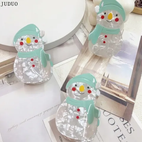 Schneemann Haarklammer Acetat Künstliche Perle Textur Süße Cartoon Winter Weihnachten Accessoire Shark Clip Für Frauen Mädchen