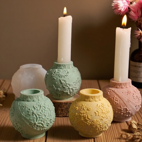 Embossed Snowflake 3D Ball Silicone Mold For DIY Candle Holder Resin Plaster Crafting Christmas Decorative Candlestick