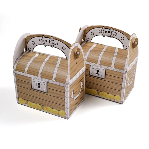 Piraten Schatztruhe Papier Geschenkbox Mit Griff Totenkopf Goldmünzen Muster Für Halloween Geburtstag Party Süßigkeiten Box
