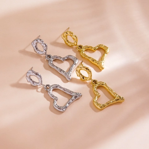 Orecchini a Pendente a Cuore in Acciaio Inossidabile Martellato per Donna Orecchini Geometrici con Texture Lava Placcati Oro 14K
