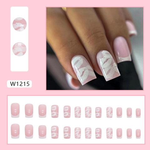 French White Lip Print Press On Nails Medium Long Square Artificial Nails For Women Daily Party Sexy Manicure