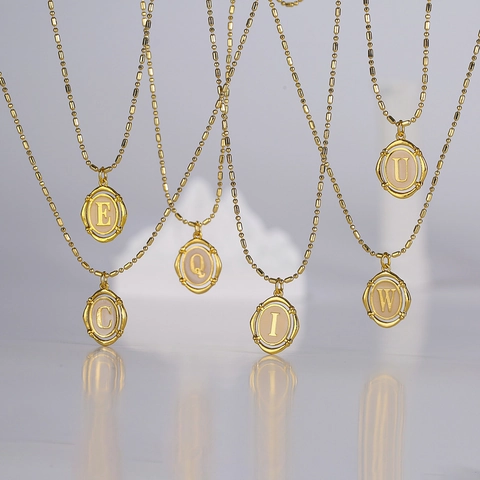 Initial Letter Pendant Necklace Gold Plated Copper Oval Medallion Retro Minimalist Ball Chain Jewelry For Women