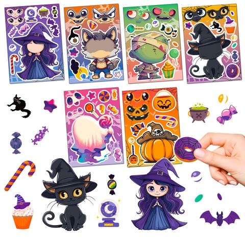Halloween DIY Make A Face Stickers PP Plastic Cartoon Heks Pompoen Geest Weerwolf Mumie Voor Kinderen Feest