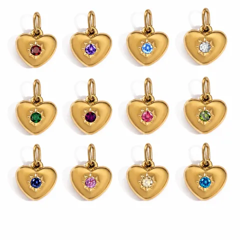 Roestvrij Staal Hart Geboortesteen Hanger Zirconia Ster Ingelegd DIY Sieraden Maken Oorbel Bedel Accessoire