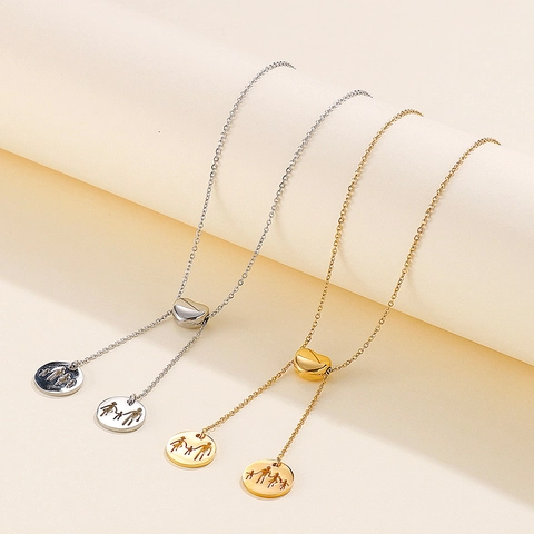 Minimalistische Lariat Kette Aus Edelstahl Mit Herz-Schiebeschnalle Und Familien-Anhängern Modischer Stil Für Damen