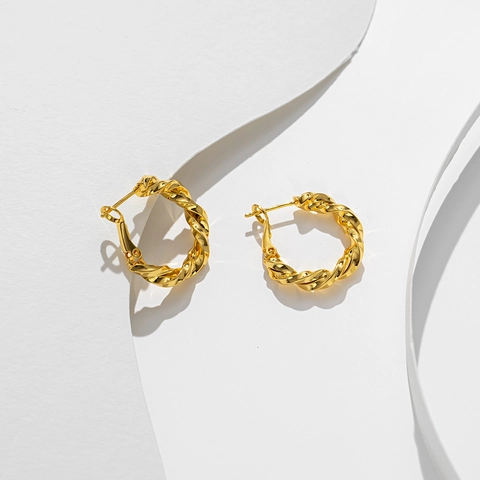 Boucles D'oreilles Créoles Torsadées Style Français Élégant Acier Titane Plaqué Or Bijoux Minimalistes Femmes