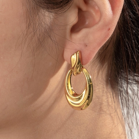 Titanium Steel Irregular Oval Earrings For Women Minimalist Molten Texture Spiral Wave Hoop Earrings Gold Silver Plated Jewelry