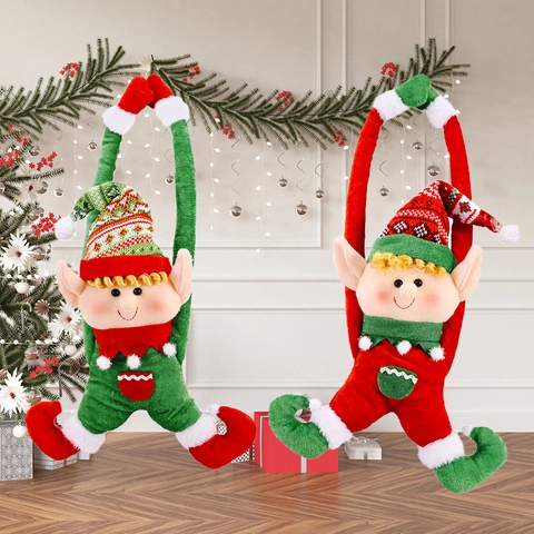 Tenda Natalizia a Forma di Elfo con Fibbia in Peluche Ciondolo Appeso per Albero di Natale Decorazione per Casa Festa Rosso Verde
