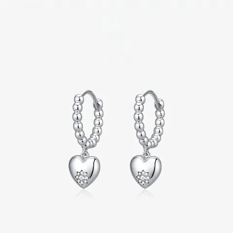 Orecchini Pendenti A Cuore In Argento Sterling 925 Con Zircone Cerchi Con Perline Huggies Gioielli Minimalisti Donna