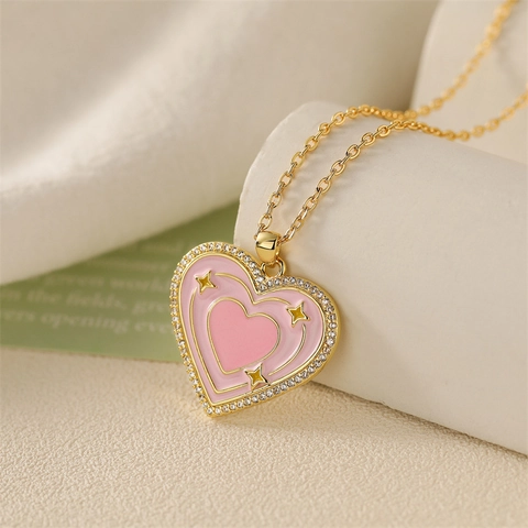 Collana Con Pendente A Cuore Rame Smalto ECG Speranza Nastro Zircone Gioielli Di Moda Regalo Per Donne