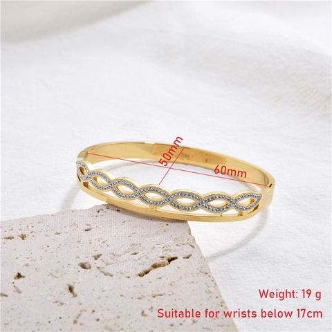 Bracelet Jonc En Acier Inoxydable Forme Infini Évidé Entrelacé Élégant Strass Pour Femmes Bijoux De Mode