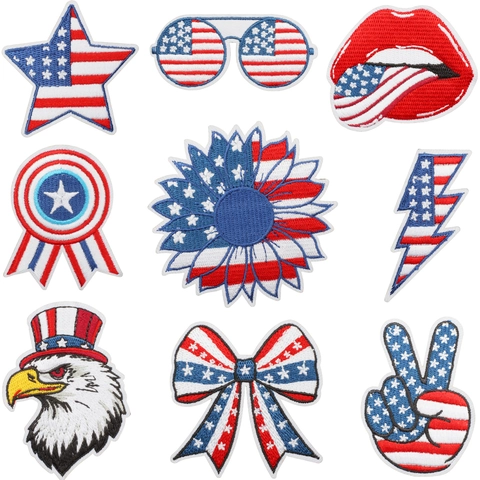 Embroidery Patches USA Flag Patriotic Iron On Decal For Clothing Bag DIY Decoration American Eagle Lip Star