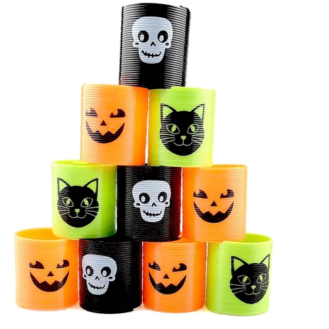 Halloween Plastic Spring Toys Pumpkin Skull Black Cat Pattern Spiral Stretchable Slinky For Holiday Party Favors Gifts