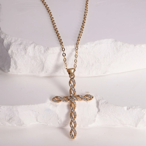 Koperen Zirkonia Kruis Hanger Met Roestvrijstalen Ketting Goud Zilver Verguld Religieuze Mode Sieraden Voor Dames Heren