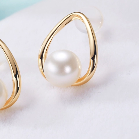 Elegant Freshwater Pearl Stud Earrings With 925 Sterling Silver Earring Post Geometric Tear Drop Gold Plated Jewelry For Women