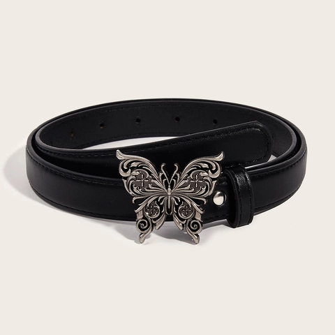 Vintage Kunstleder Gürtel Für Damen Mit Hohl Schmetterling Metallschnalle Druckknopf Retro Dekorativer Hüftgurt Für Jeans