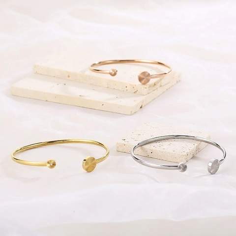Brazalete Abierto Acero Inoxidable Textura Solar Diamante De Imitación Ajustable Minimalista Elegante Joyería Mujer