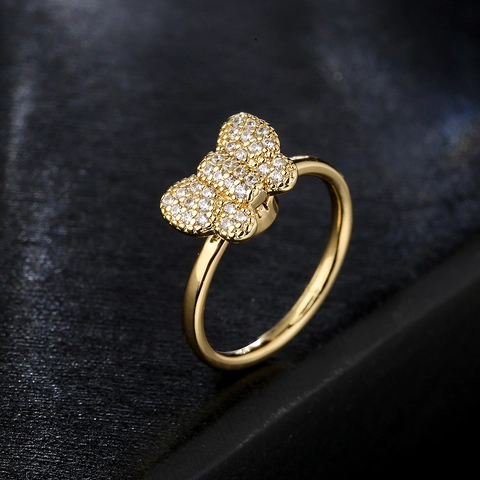 Verstellbarer Offener Ring Schmetterling Blume Kupfer 18K Vergoldet Zirkonia Mikropavé Rotierend Modering Für Damen