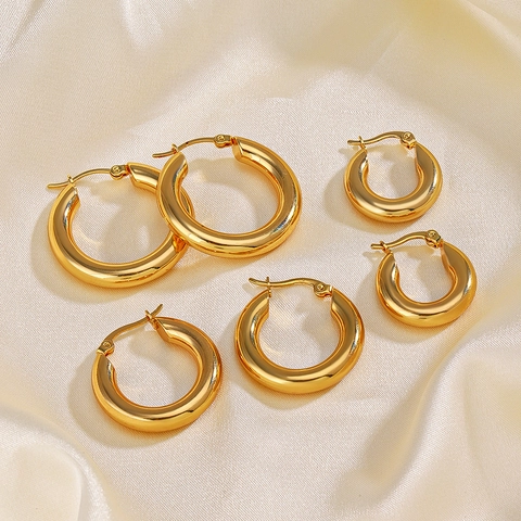 Pendientes De Aro Minimalistas De Acero Inoxidable Chapado En Oro De 18K Redondos Geométricos Joyería Para Mujer